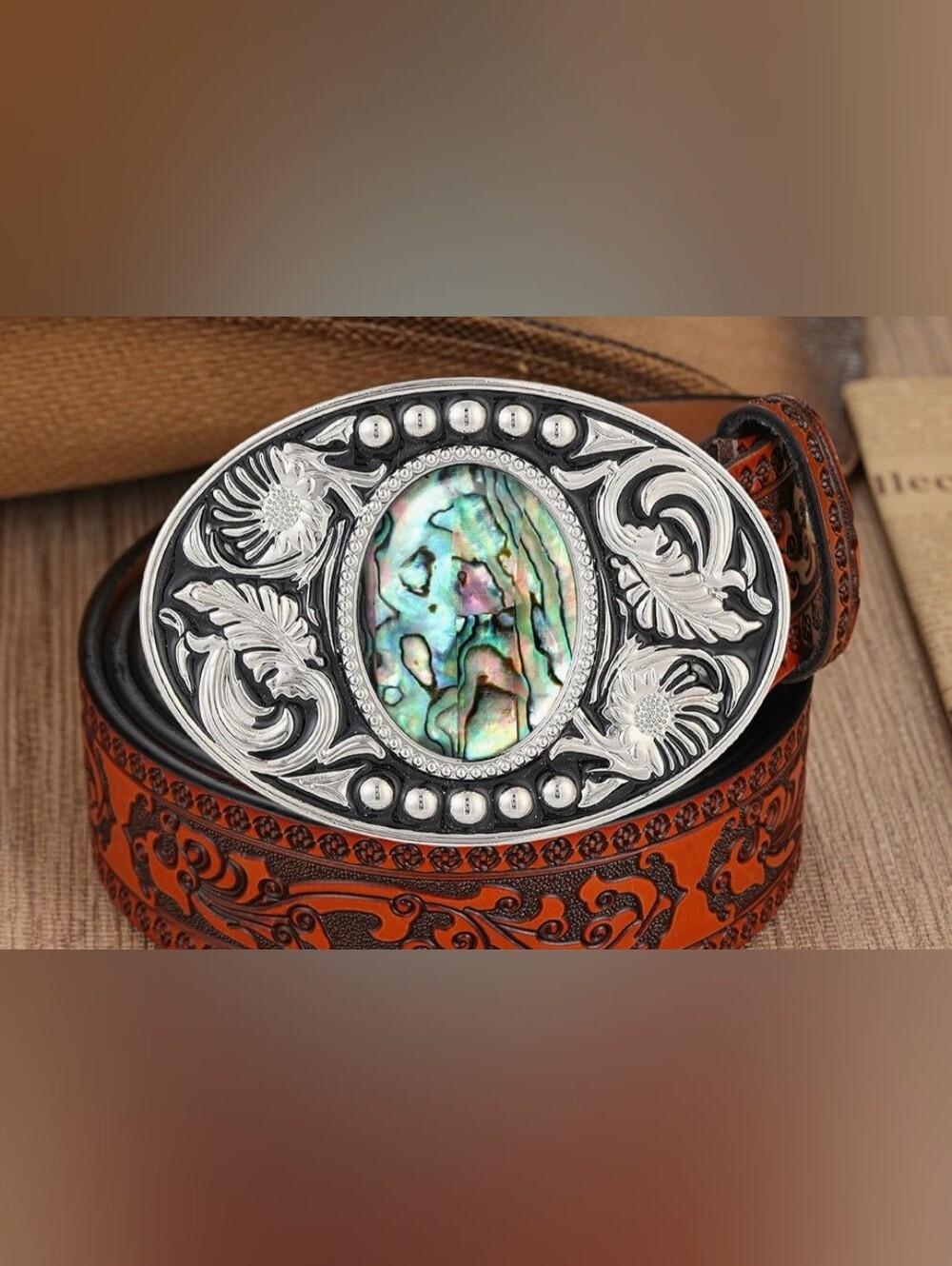 New Oval abalone Western belt buckle